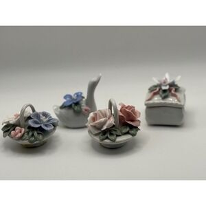 Lot Of Vintage‎ Porcelain Bisque Flowers Mini Trinkets cottagecore Coquette